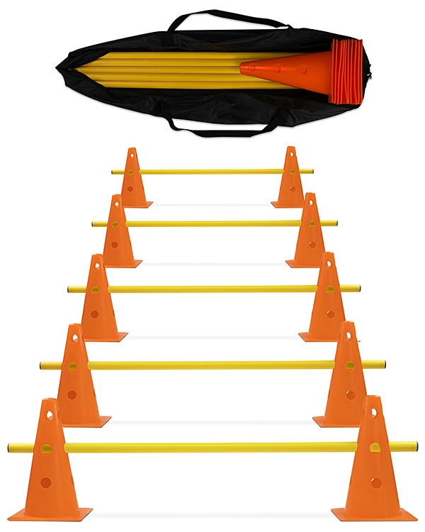 Stangen 100 cm orange/gelb Neu Trainingsbedarf Kegelhürden 5er Set mit Tasche 